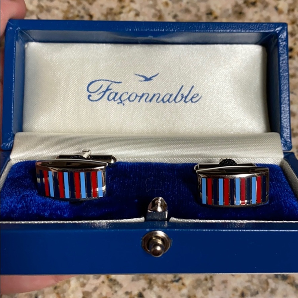 Red navy and blue rectangle cufflinks